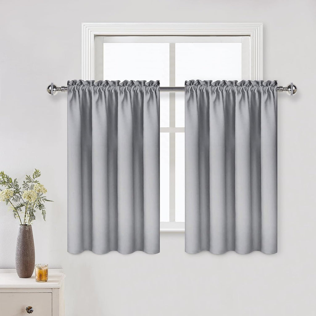 DWCN Silver Grey Short Blackout Curtains for Bedroom, Thermal Insulated Energy Saving Room Darkening Curtains for Living Room (W42 x L36…