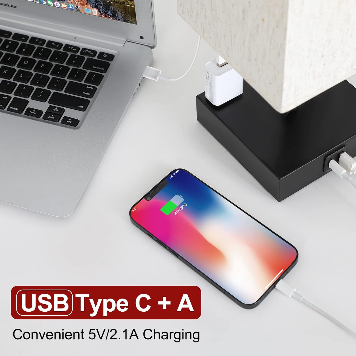 Bedside Table Lamp for Bedroom - Touch Small Lamp with USB C+A Charging Ports & AC Outlets, 3 Way Dimmable Nightstand Light for Living…