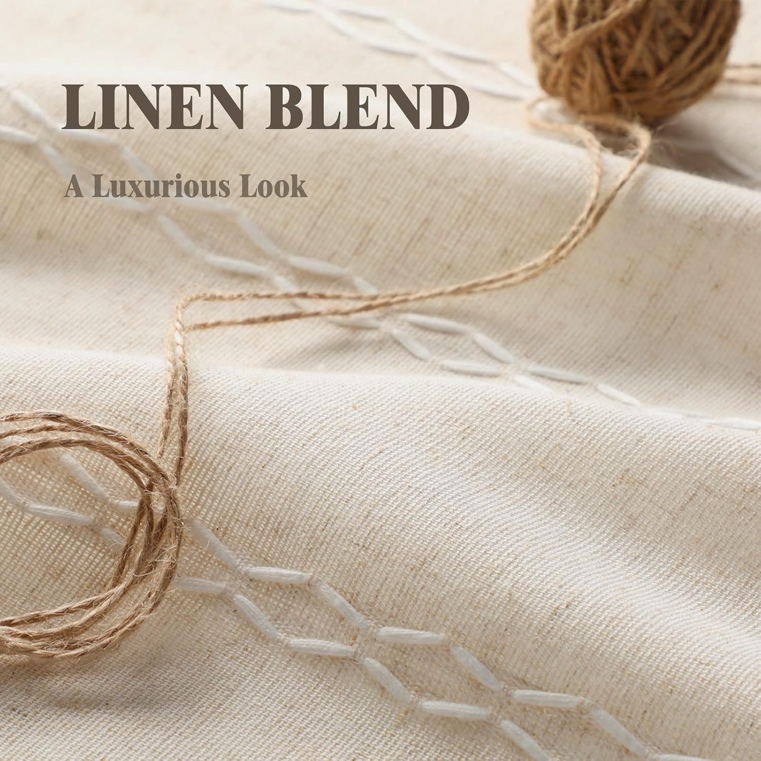 XOGUIBO Boho Blackout Curtains 72 Inches Long Beige Linen Blend 2 Panels with Tassels and Cotton Embroidery, Farmhouse Vintage Rusti…