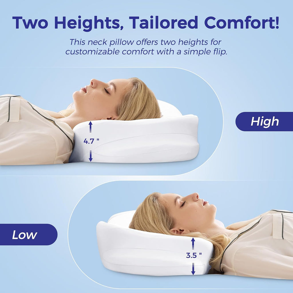 Nappixel Cervical Neck Pillow for, Ergonomic Contour Pillow for Sleeping, Back Stomach Side Sleeper Pillows for Adults, Memory Foam Dual-H…