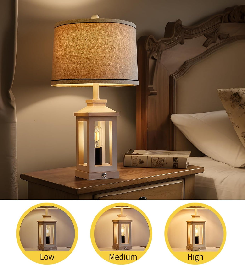 G-SAFAVA 23.75" Retro Farmhouse USB C+A Ports Table Lamp with 3 Way Dimmable Touch Control White Nightlight Vintage Modern Lamp for…