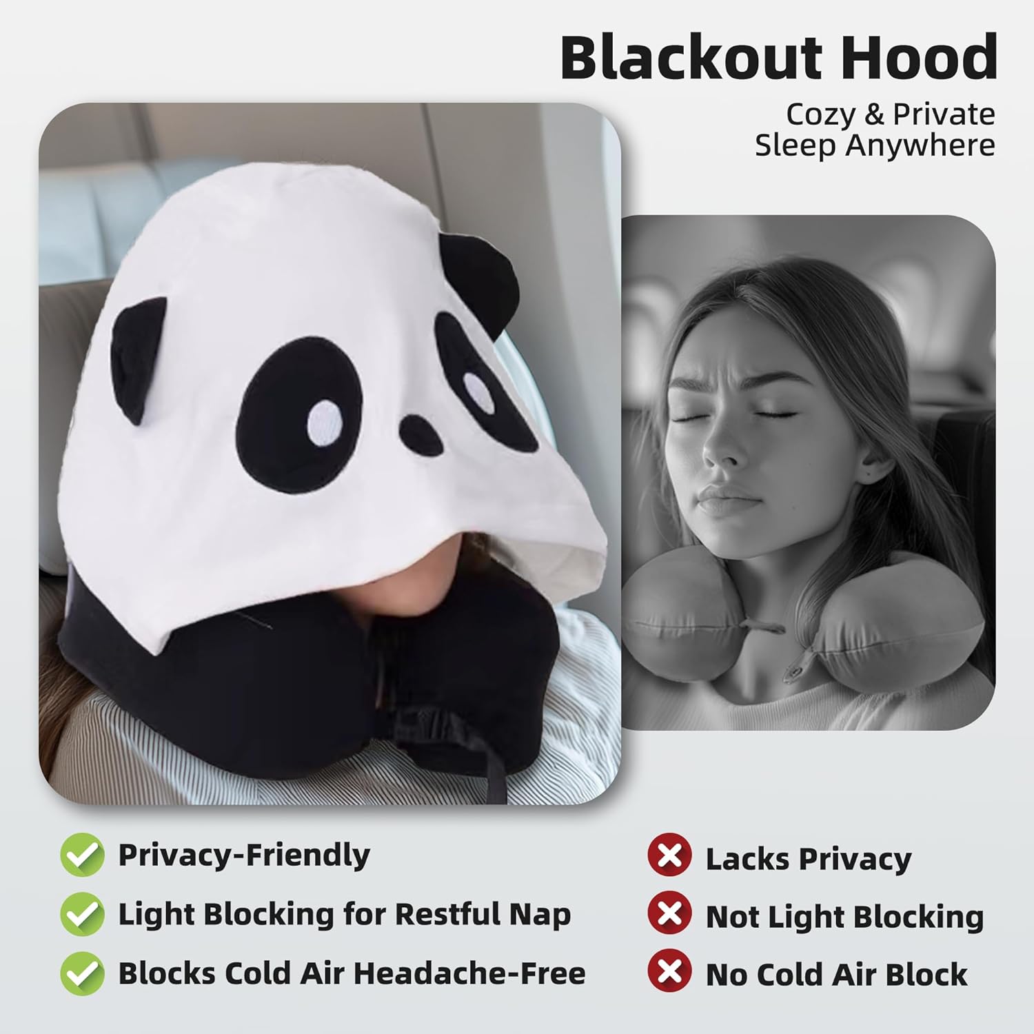 Privacy-Friendly Hooded Travel Pillow for Kids & Adults, Sensory-Friendly, Memory Foam Neck Support for Airplane, Car & Train, Breathable…