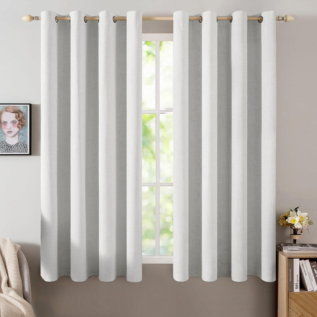 Miulee Linen Textured Curtains for Bedroom Solid 100% Blackout Thermal Insulated Heathered White Grommet Room Darkening Curtains & Drapes L…
