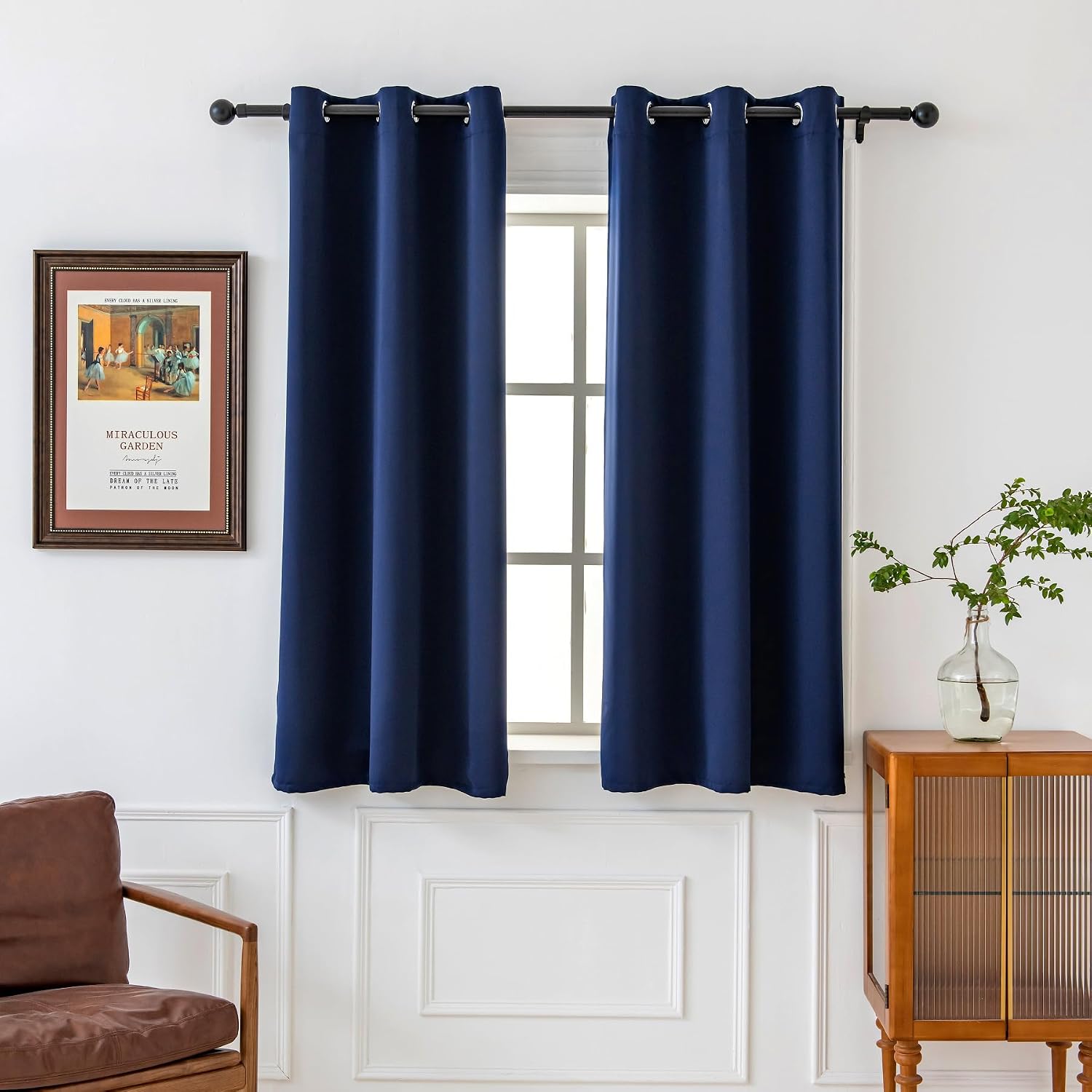 Pickluc Deep Navy Blackout Curtains 63 Inch Length 2 Panel Set, Solid Grommet Drapes for Bedroom or Living Room, Light Blocking and Thermal…
