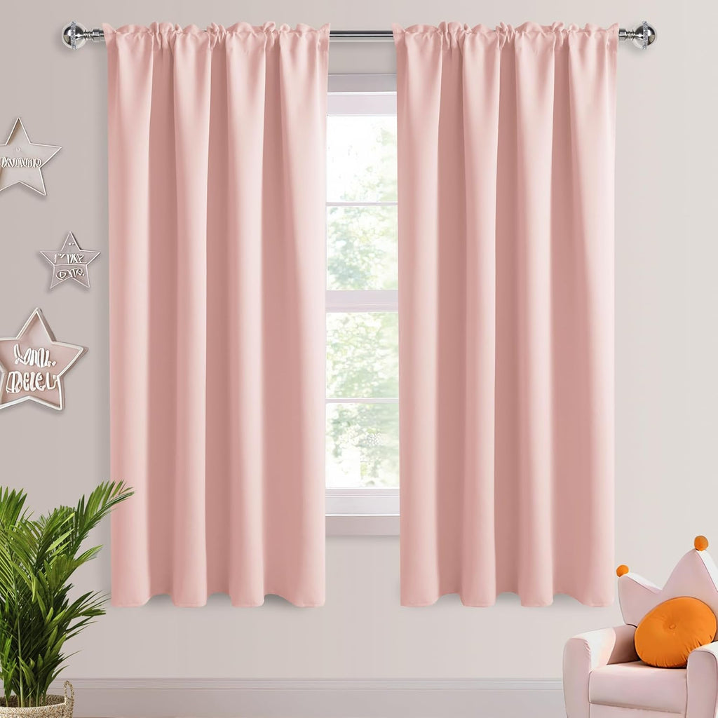 DWCN Blackout Curtains – Thermal Insulated, Energy Saving & Noise Reducing Bedroom and Living Room Curtains, Blush Pink, W 42x L 63 Inch…
