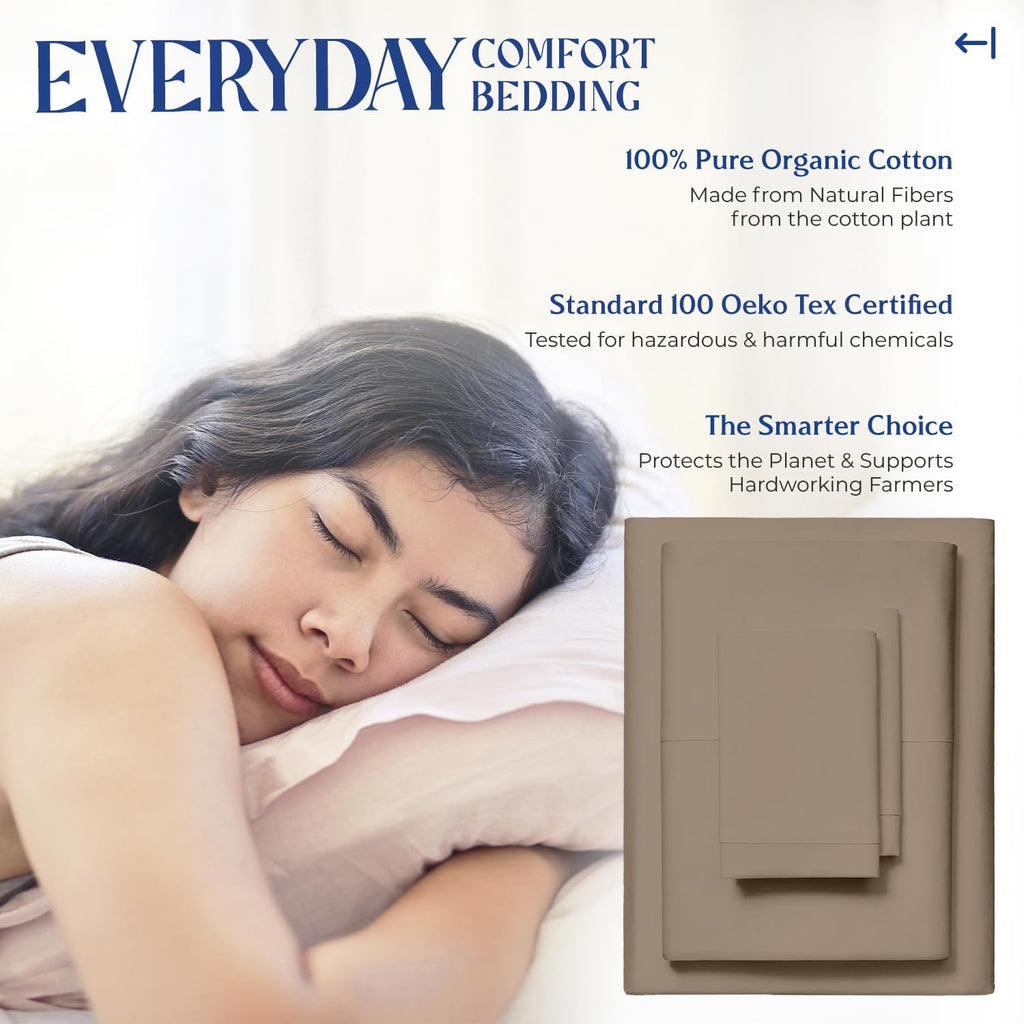 MayfairLinen Mayfair Linen 100% Organic Cotton Sheets Queen Size - 4 PC Organic Cotton Queen Size Percale Weave Sheet Set, Soft, Cooling, C…
