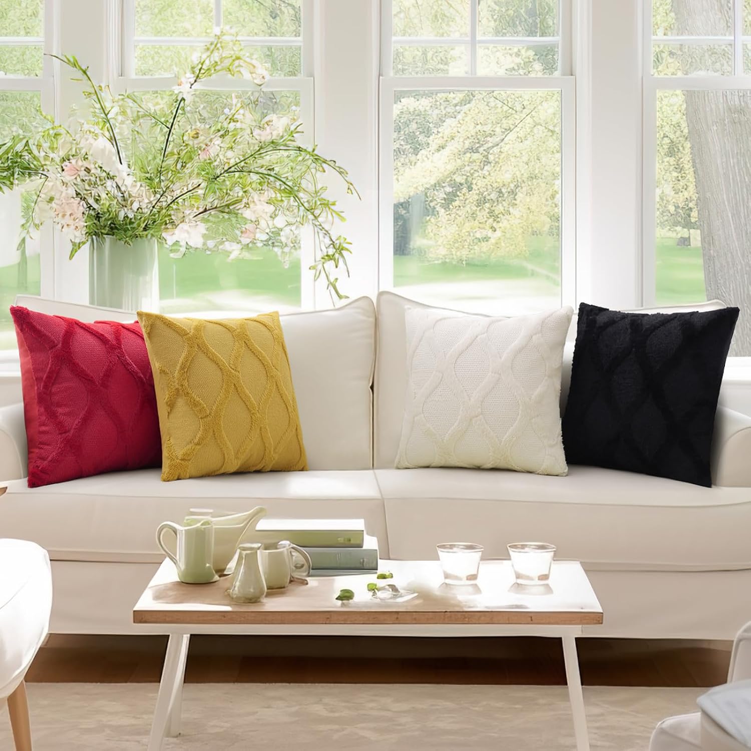 decorUhome Summer Throw Pillow Covers 12x20 Inch Set of 2, Soft Plush Faux Fur Wool Lumbar Black Accent Couch Pillow Covers for Modern Farm…