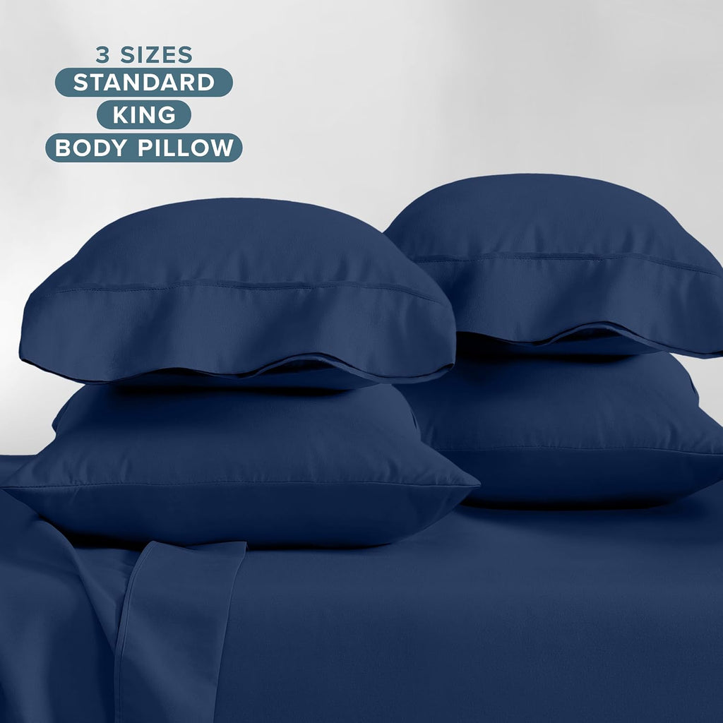 BareHome Bare Home Microfiber Bulk Pillow Cases - Standard/Queen Size Set of 4 - Cooling Pillowcases - Double Brushed - Dark Blue Pillowcas…