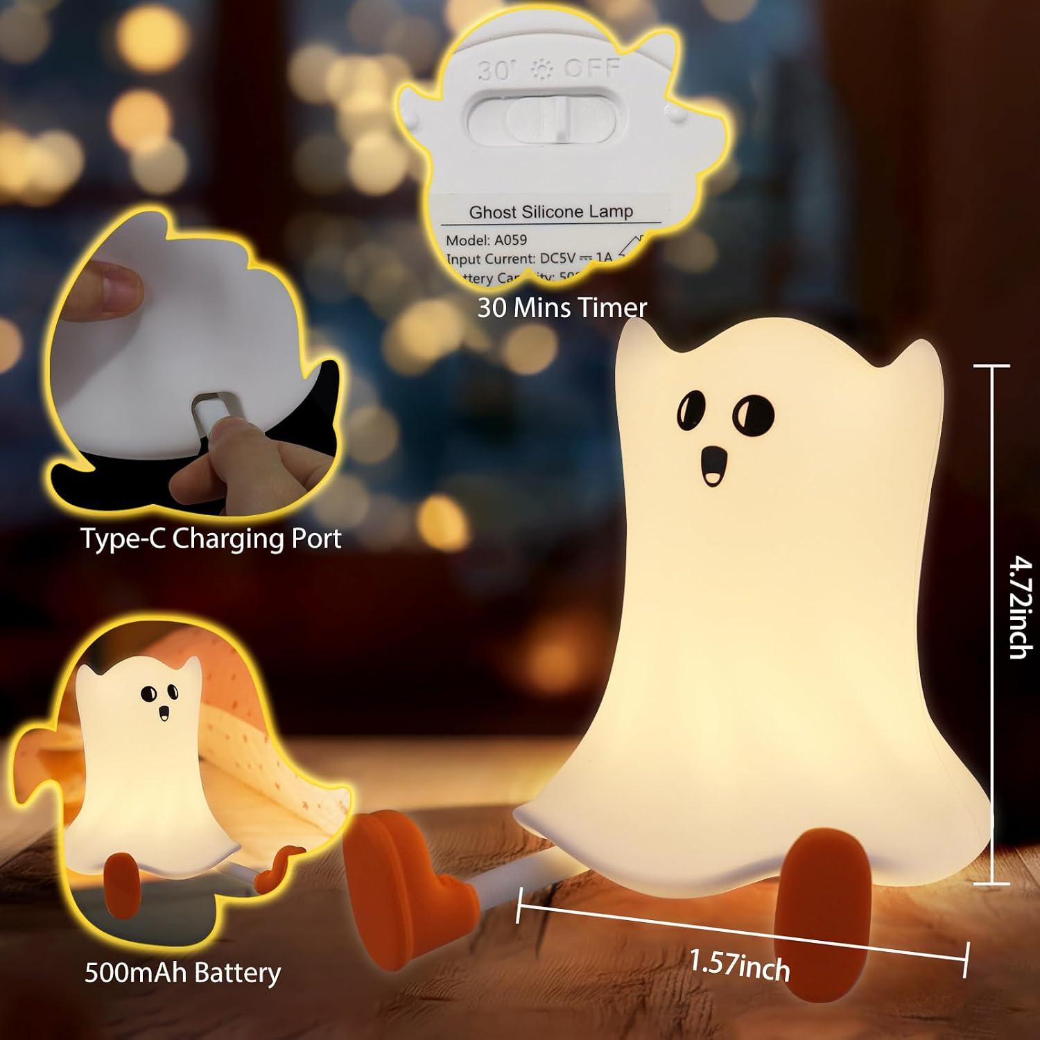 Gefaxi Ghost Night Light Silicone Cute Halloween Ghost Decor Night Light for Breastfeeding Squishy Ghost Nightlight Cordless Rechargeable D…