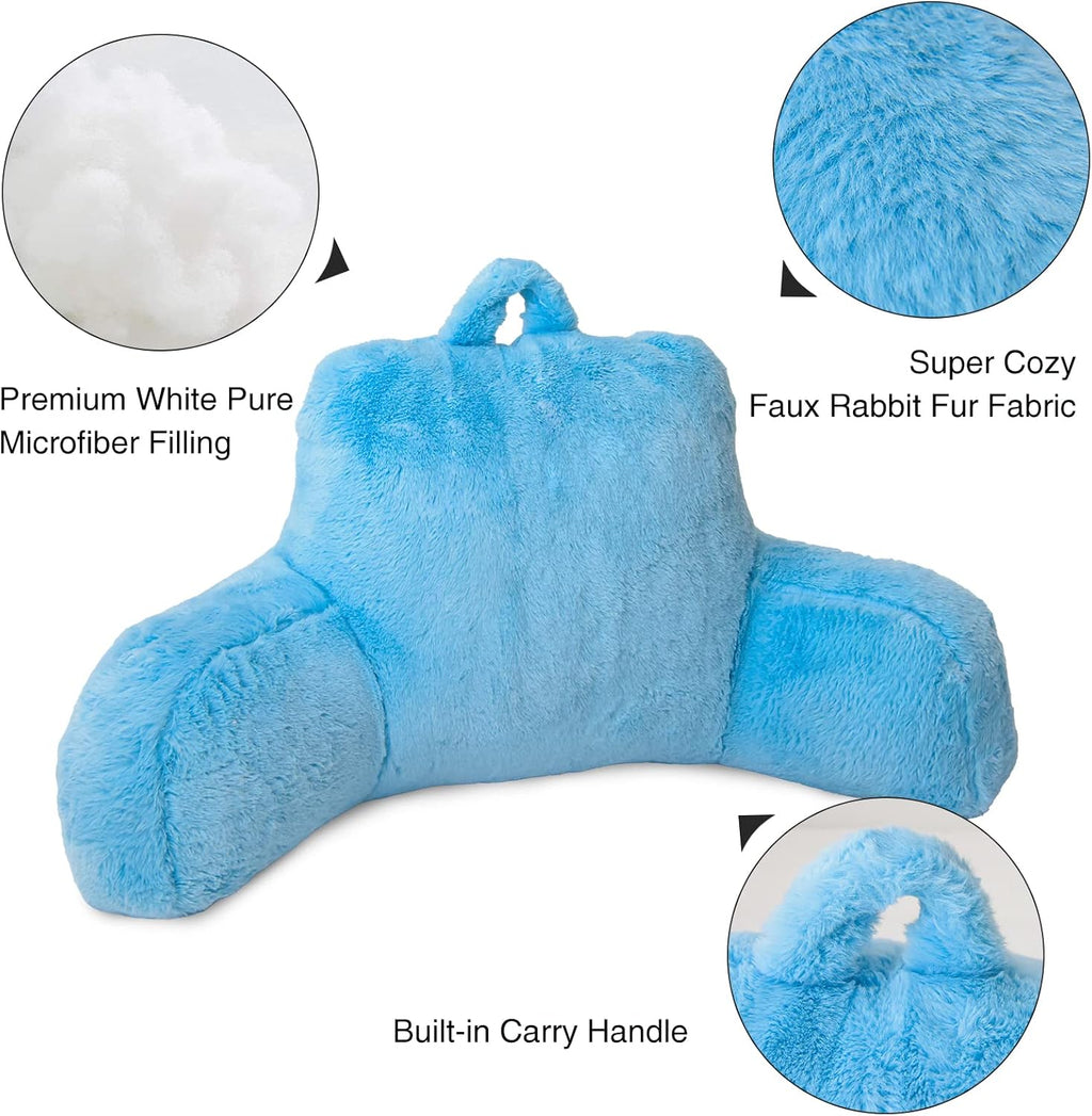 Aimuan Reading Pillow Bed Rest Pillow with Arms Rabbit Fur Cushion for Adults Teens Incline Rest Sitting up & Sleeping Snoring Pillow…