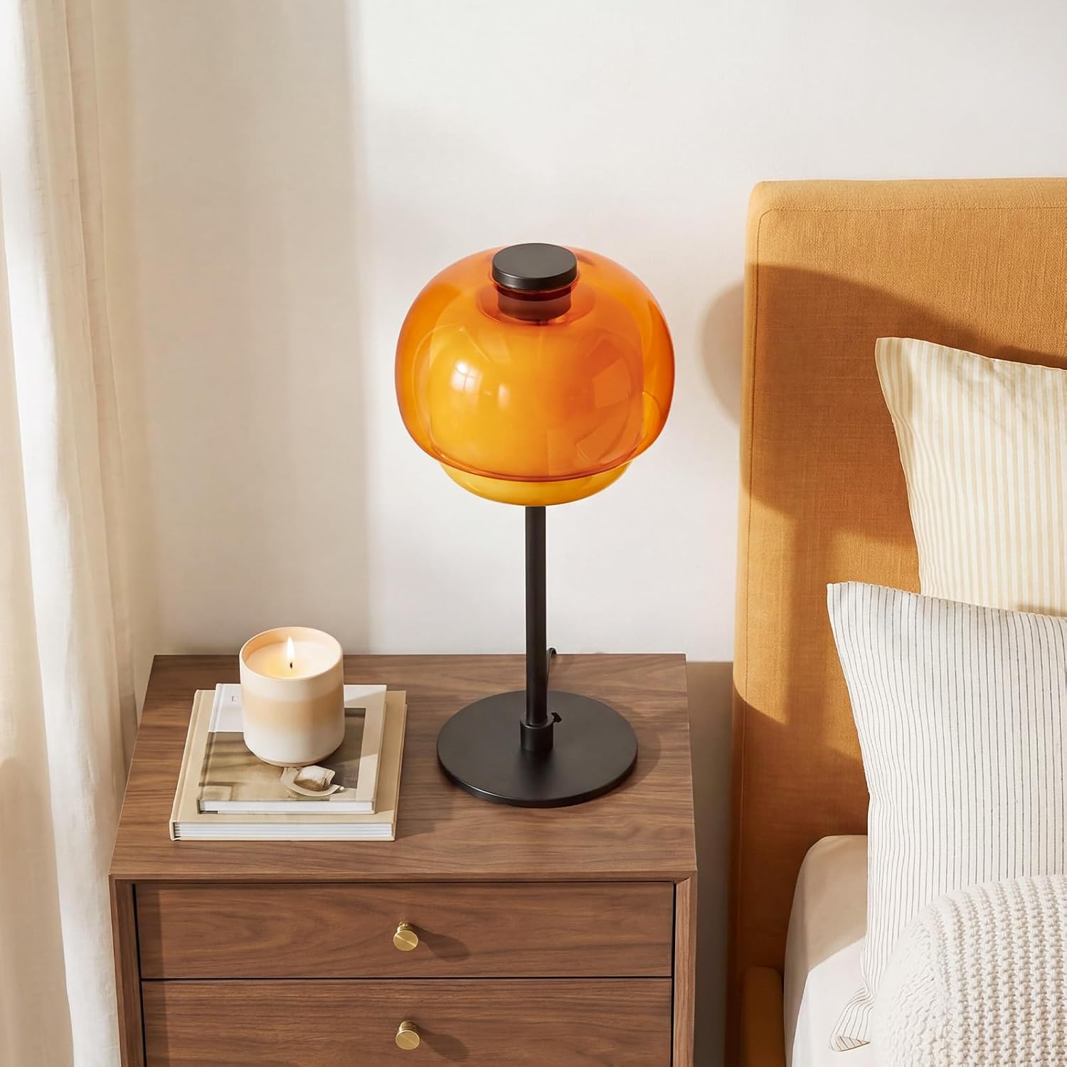 Nordic Colorful Glass Table Lamp, 16" Tall Modern Art Glass Bedside Lamp with Metal Base, E26 Socket, Vintage Scandinavian Decor Accent…