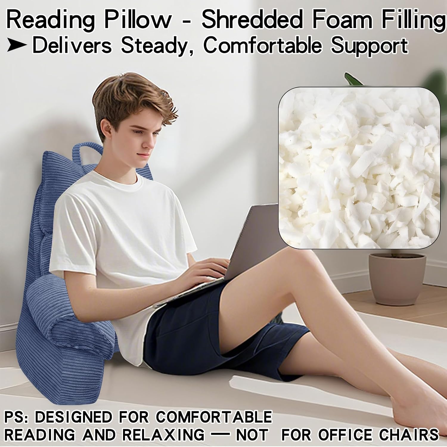 RRPAHWTV Reading Pillow for Bed with High Arm Rests, Back Support Pillow for Sitting Up in Bed with Shredded Memory Foam for Reading, TV…