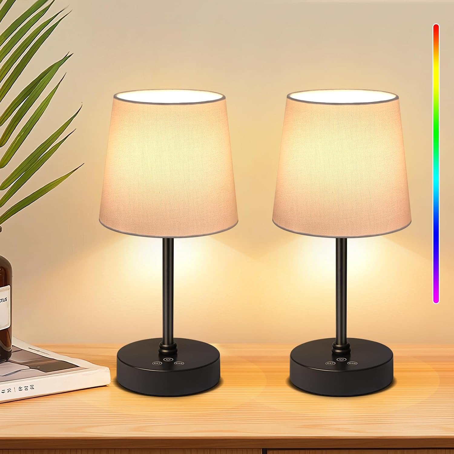 Wowag Small Cordless Table Lamp,5000mAh Rechargeable Battery Operated Desk Lamp,3 Colors & 7 RGB Stepless Dimmable, Portable Touch…