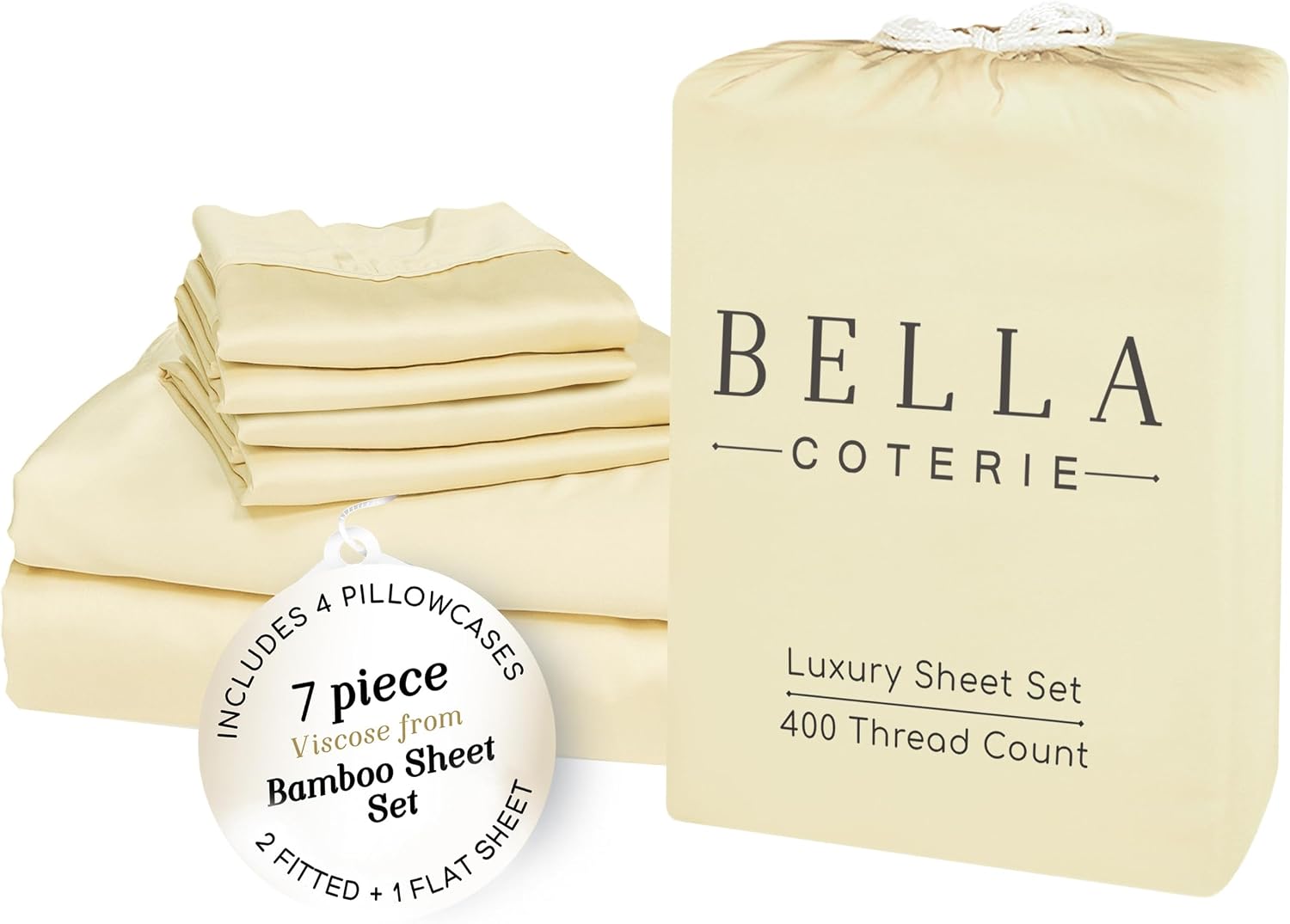 Bella Coterie 7 Piece Luxury Bamboo Viscose Split King Size Sheet Set | 2 Fitted Sheets for Adjustable Beds | 100% Organically Grown |…