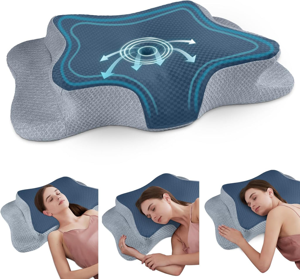 CHxxy Cervical Neck Pillow for Sleeping, Memory Foam Pillows, Ergonomic Side Sleeper Pillows, Cooling Orthopedic Neck Support Pillow for Ba…