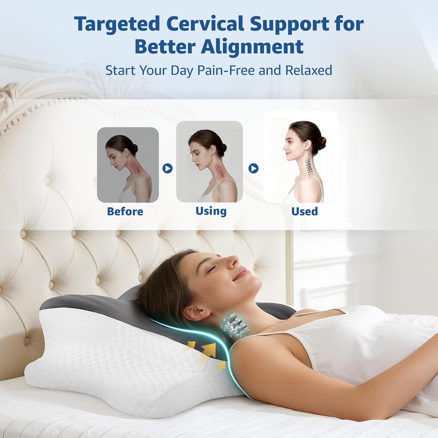 Bro Cervical Pillow for Neck Support: Contour Memory Foam Pillow for Side Back Stomach Sleepers - Ergonomic Neck Pillow with 2 Heights & Wi…