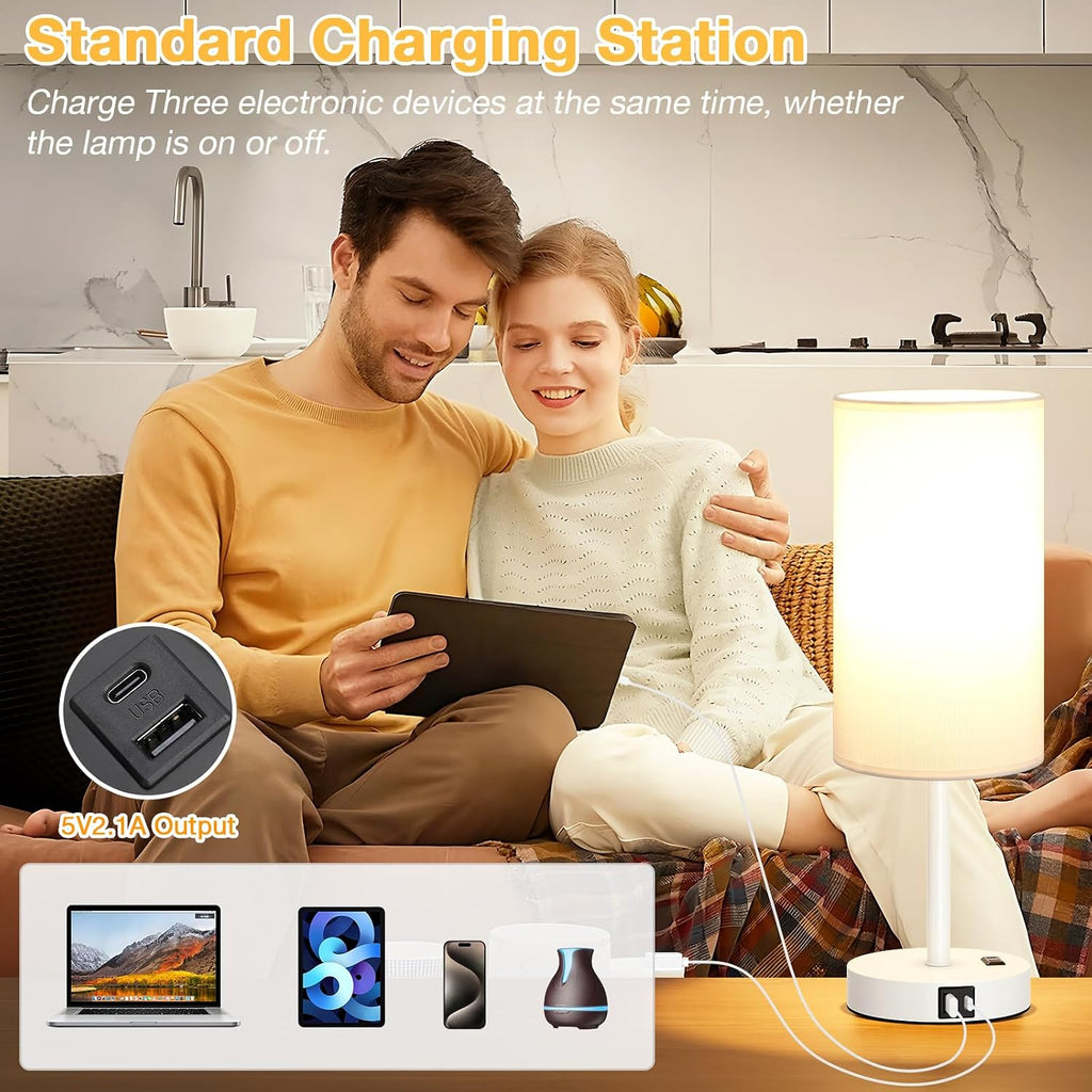Dicoool Touch Bedside Table Lamp with USB - 3 Way Dimmable White Lamp for Bedroom Nightstand, Desk Lamp with Charging Station for Dorm…