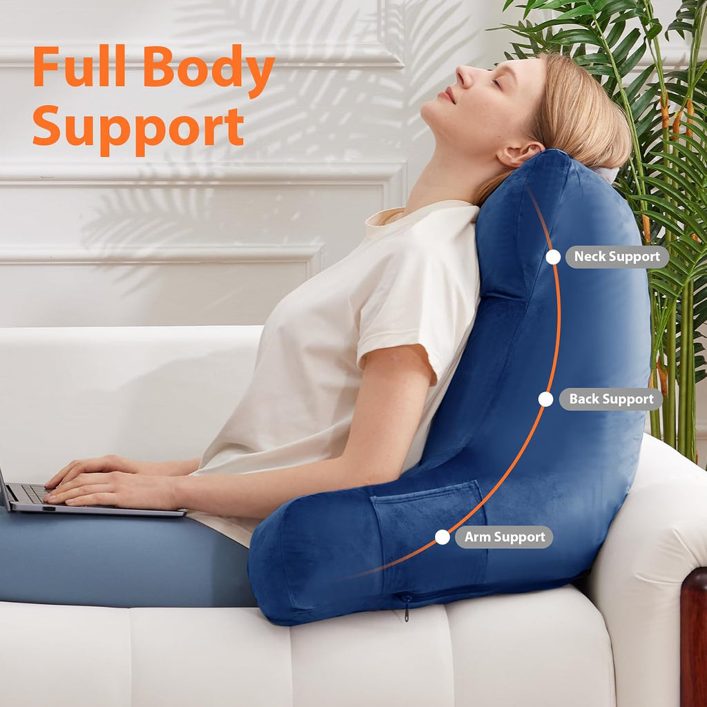Ipynbap Reading Pillow with Arms for Adult, Back Pillow for Bed Sitting Up, Shredded Memory Foam Backrest Pillow with Pockets & Removable W…