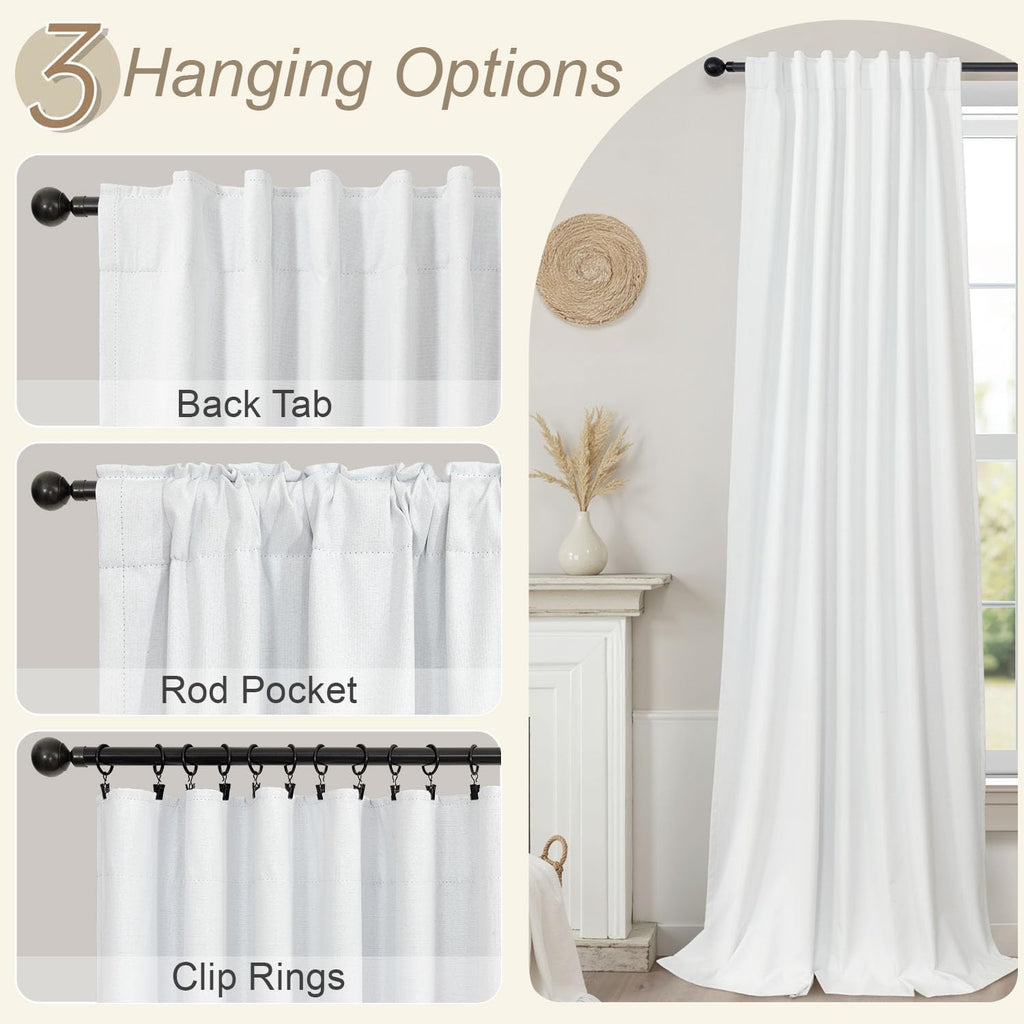 Pitalk Black Out Curtains 63 Inch Long Small White Blackout Energy Saving Dining Room Darkening Curtain for Nursery Office Shabby Chic Faux…
