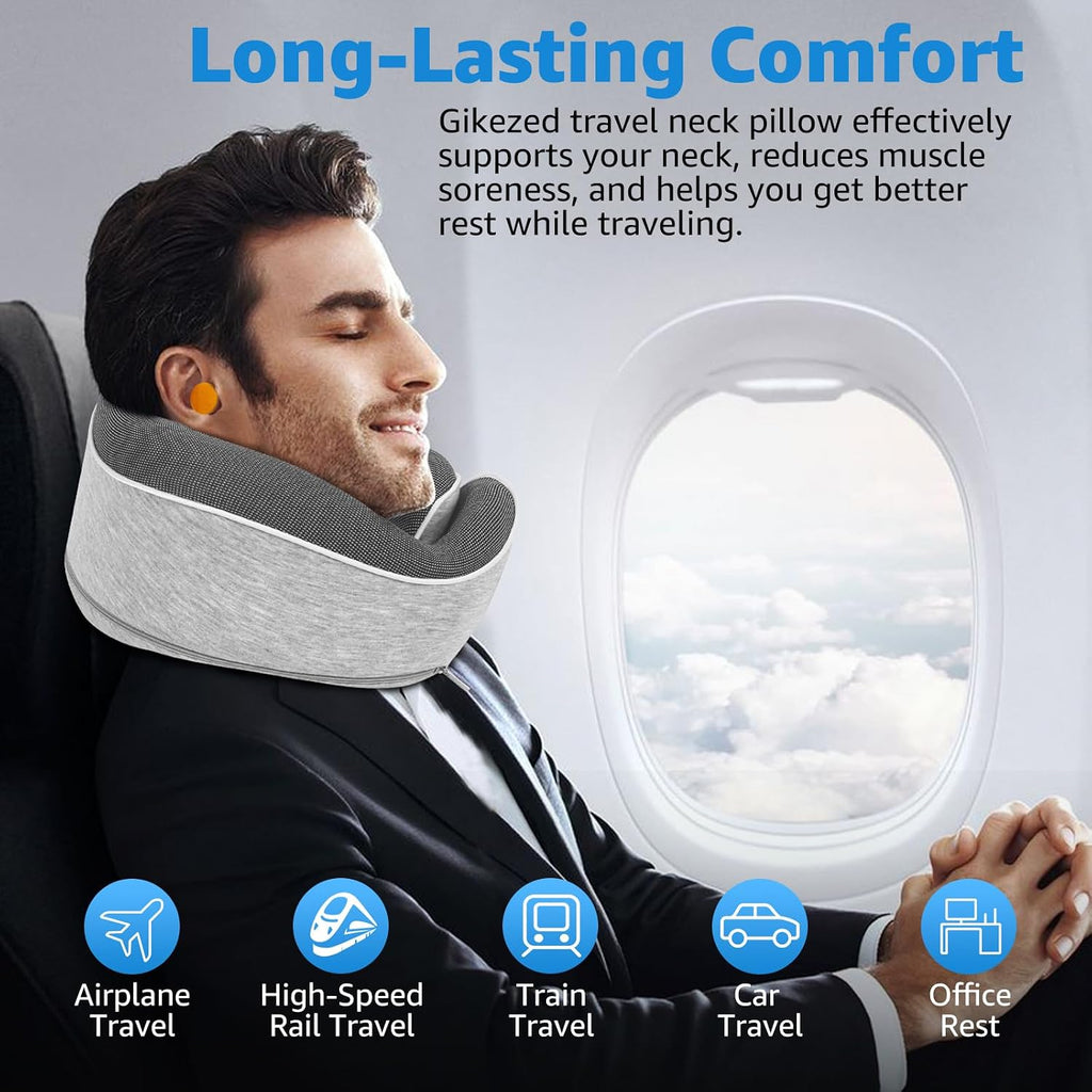 Travel Pillows for Airplanes Ergonomic Memory Foam Neck Pillow for Travel - 360° Head & Neck Support for Sleeping on Flights, Cars…