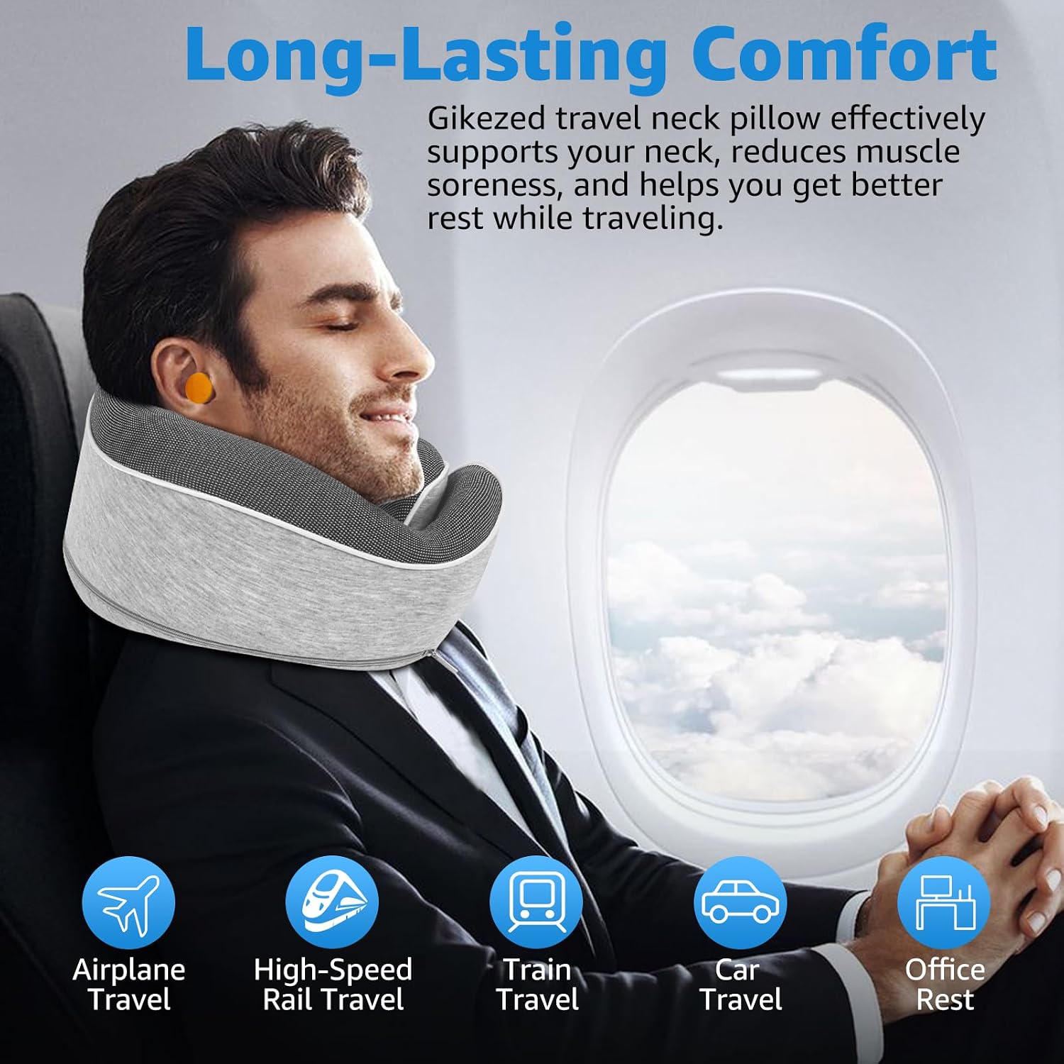 Travel Pillows for Airplanes Ergonomic Memory Foam Neck Pillow for Travel - 360° Head & Neck Support for Sleeping on Flights, Cars…