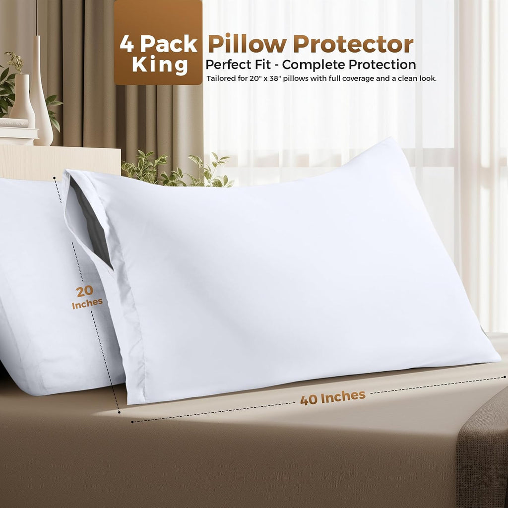 Utopiabedding Utopia Bedding 4 Pack Pillow Protectors with Zipper King Size, Soft Brushed Microfiber Fabric Pillow Cases, Shrinkage and Fad…