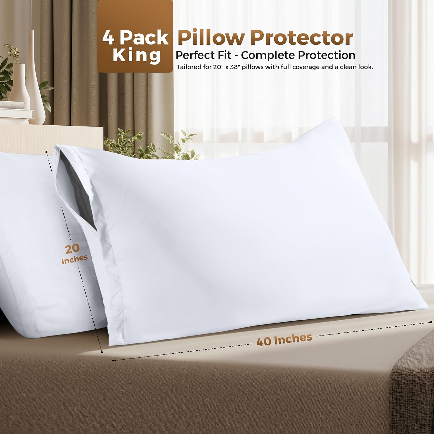 Utopiabedding Utopia Bedding 4 Pack Pillow Protectors with Zipper King Size, Soft Brushed Microfiber Fabric Pillow Cases, Shrinkage and Fad…