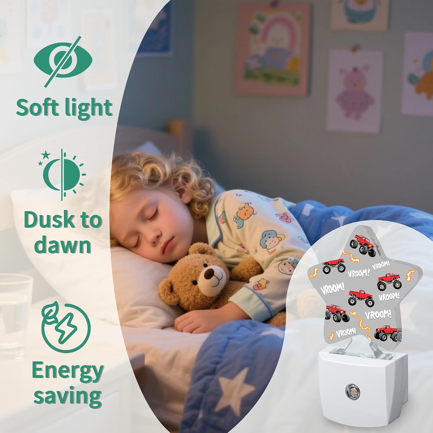 Star Night Light with Dusk to Dawn Sensor, Truck Plug in Night Light for Kids Bedroom Nursery, Soft Warm Glow Lamp for Hallway Bathroom…