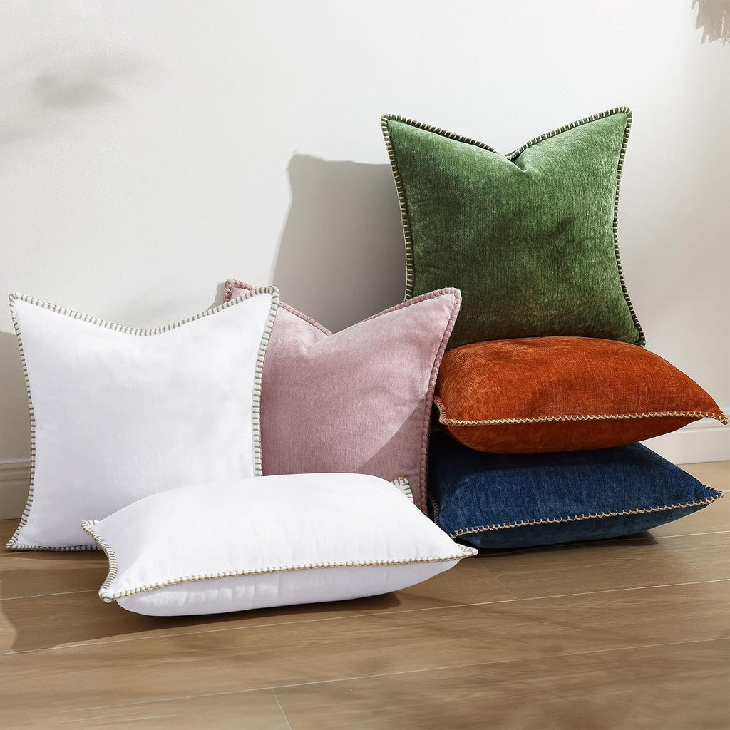 decorUhome Summer Chenille Soft Cozy Throw Pillow Covers 12x20 Set of 2, Modern Farmhouse Boho Velvet Decorative Pillow Cases with Stitched…