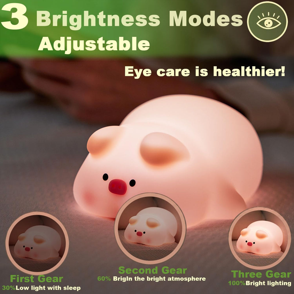 Cute Pig Lamp, Fun Lying Flat Pig Night Light, LED Squishy Animal Novelty Lamp, Light up Duck for Kids Great Gift, 3 Level Dimmable…