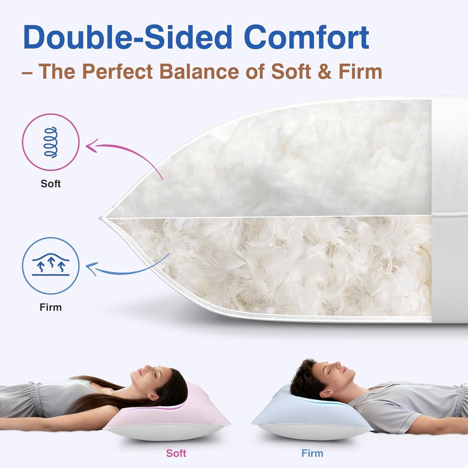 COZSINOOR Goose Feather Pillows Queen Size - Pack of 2, Hotel Down Bed Pillow for Sleeping, Soft 600 TC Cotton Cover, Fluffy Support…