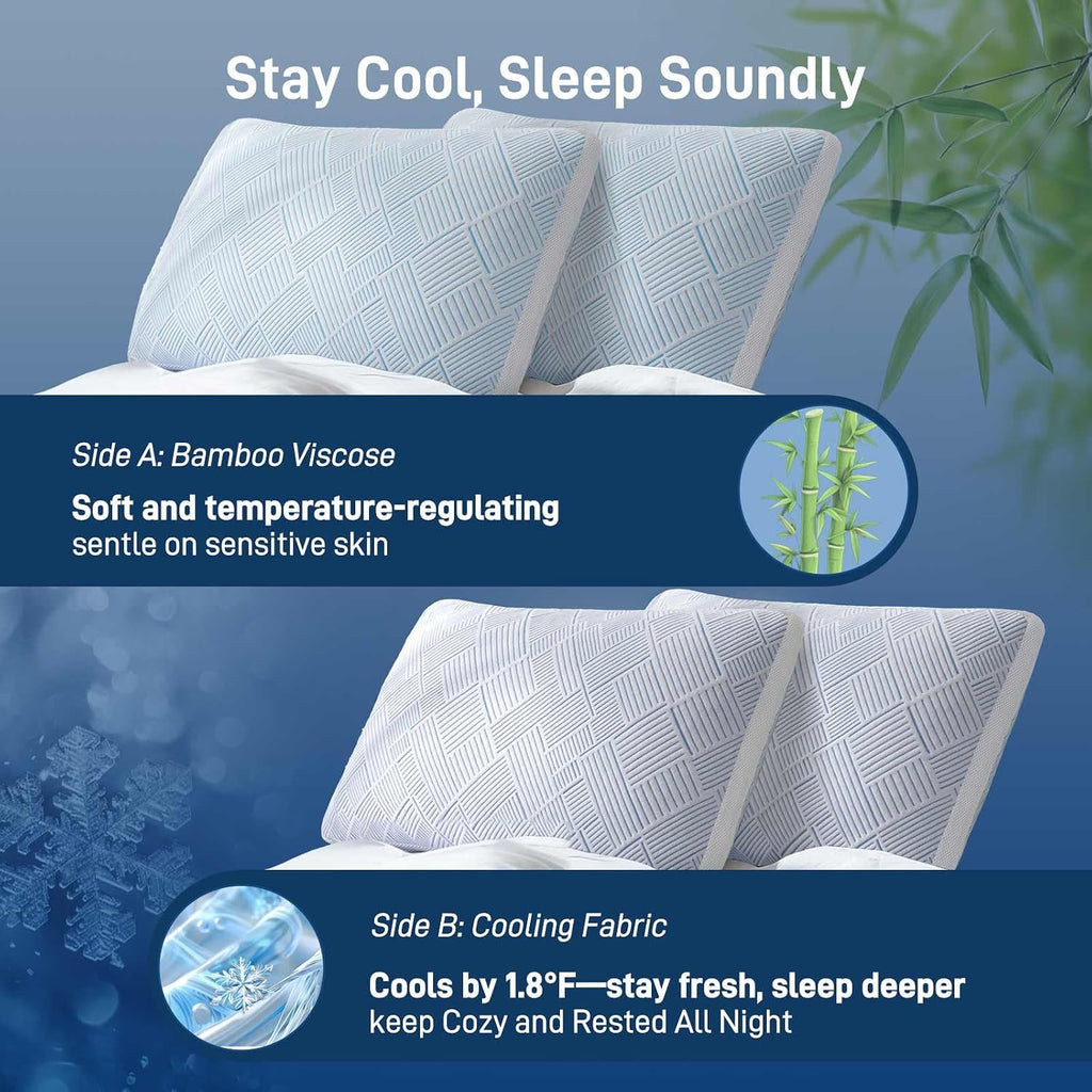 Lyralith Shredded Memory Foam Cooling Soft Bamboo Viscose Pillows Queen Size Set of 2, Adjustable Hypoallergenic Hotel Quality Bed…