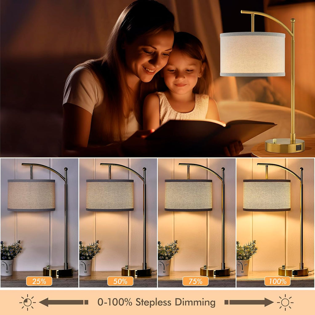 Table Lamp for Living Room Bedroom, 23.5" Table Lamps Set of 2 with USB C+A Ports, Bedside Lamps for Nightstand with Linen Lamp Shades, 2…