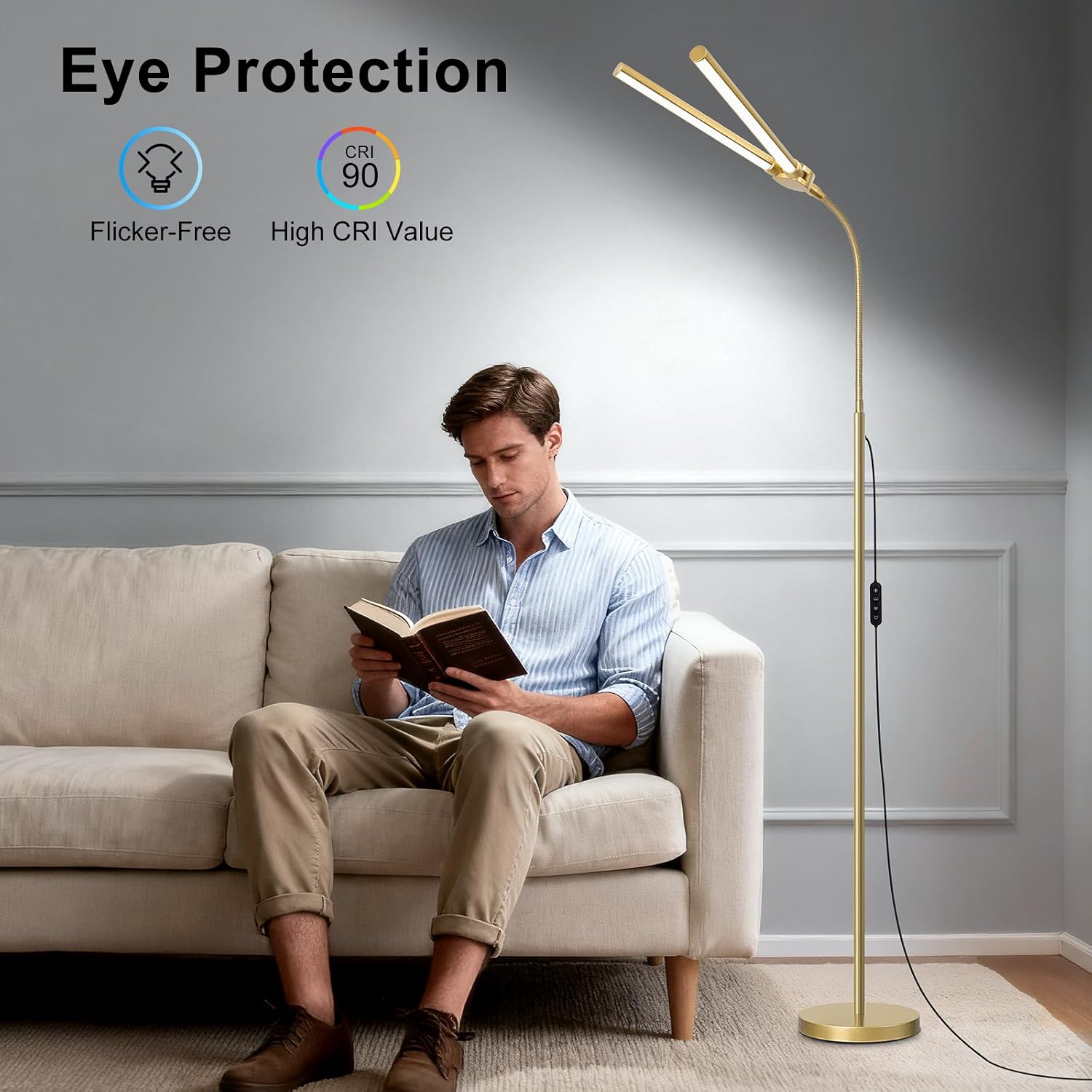 Gold Floor Lamp, 18W/2000LM Bright LED Floor Lamp for Living Room Office, Adjustable Gooseneck Dimmable Standing Task Lamp for Reading…