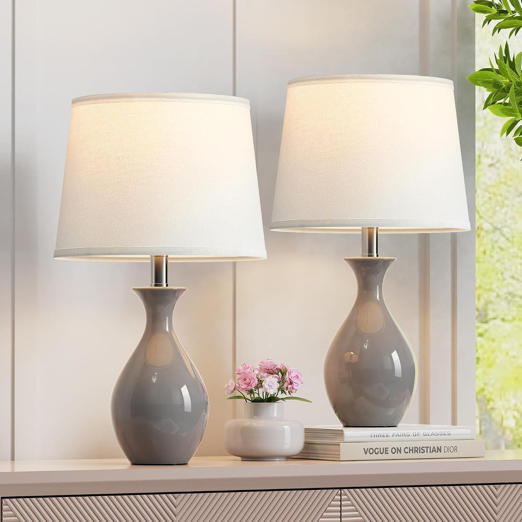 PARTPHONER Table Lamp Set of 2, Modern Ceramic Bedside Lamps for Night Stands, Classic Small Lamp Nightstand Lamp for Bedroom Living Room…