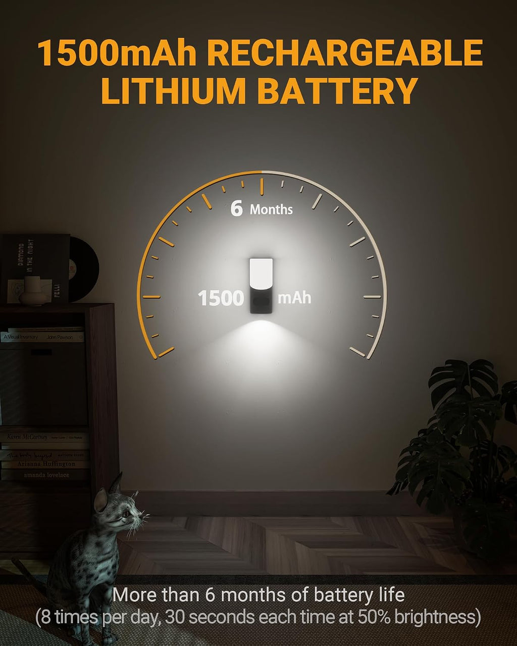 Lyridz Rechargeable Battery Night Light with Motion Sensor, LED Stick-on Dimmable Night Light Indoor for Wall, Bathroom, Bedroom, Stairs…