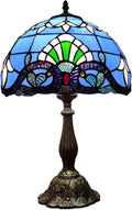 Tiffany Table Lamp 12X12X19 Inch Stained Glass Lamp Blue Baroque Style Antique Bedside Desk Nightstand Light for Bedroom Living Room Home…
