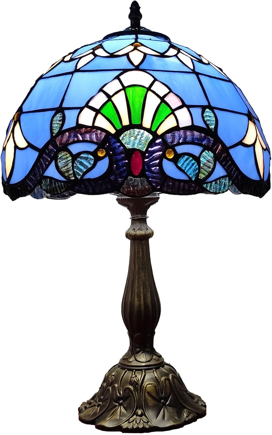 Tiffany Table Lamp 12X12X19 Inch Stained Glass Lamp Blue Baroque Style Antique Bedside Desk Nightstand Light for Bedroom Living Room Home…