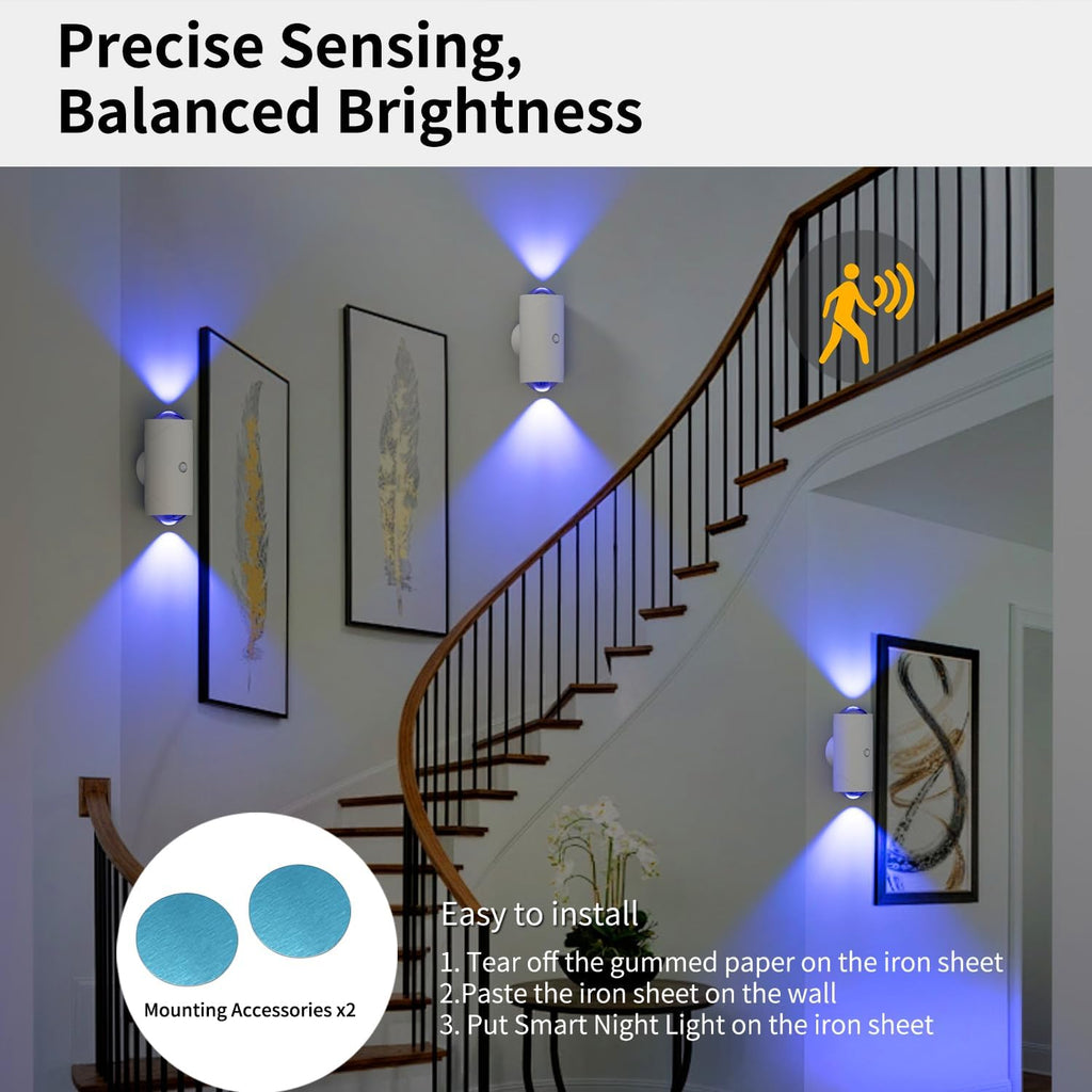 LED Motion Sensor Night Light, 7 Colors Rechargeable Battery Stair Light, Wireless Magnetic Wall Lamp, Cordless LED Wall Night Lights for…