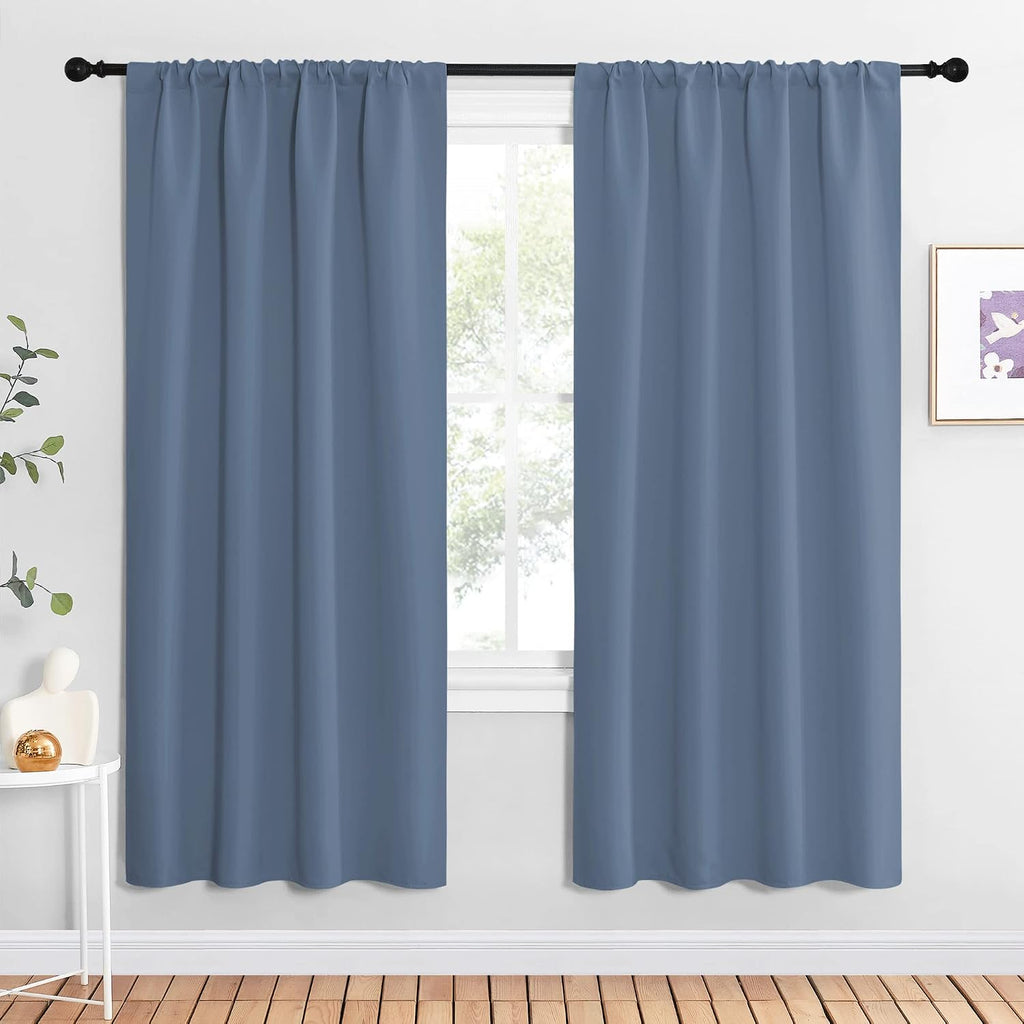 NICETOWN Stone Blue Blackout Curtains for Living Room - Triple Weave Home Decoration Thermal Insulated Solid Rod Pocket Blackout Drapes…