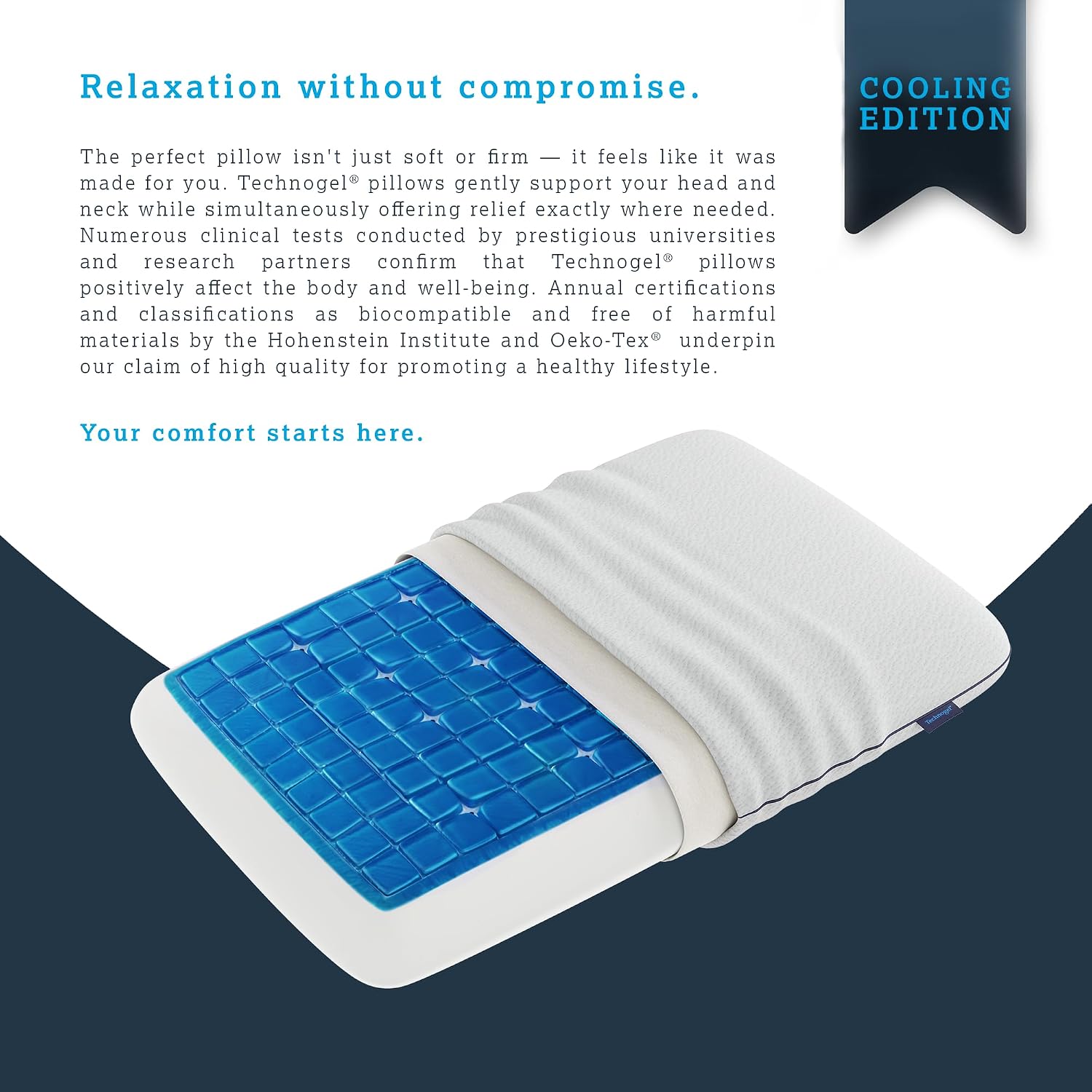Technogel Deluxe Cooling Gel Pillow - Patented Cooling Technology, Odorless Memory Foam – Breathable Ergonomic Support for Side & Back Slee…