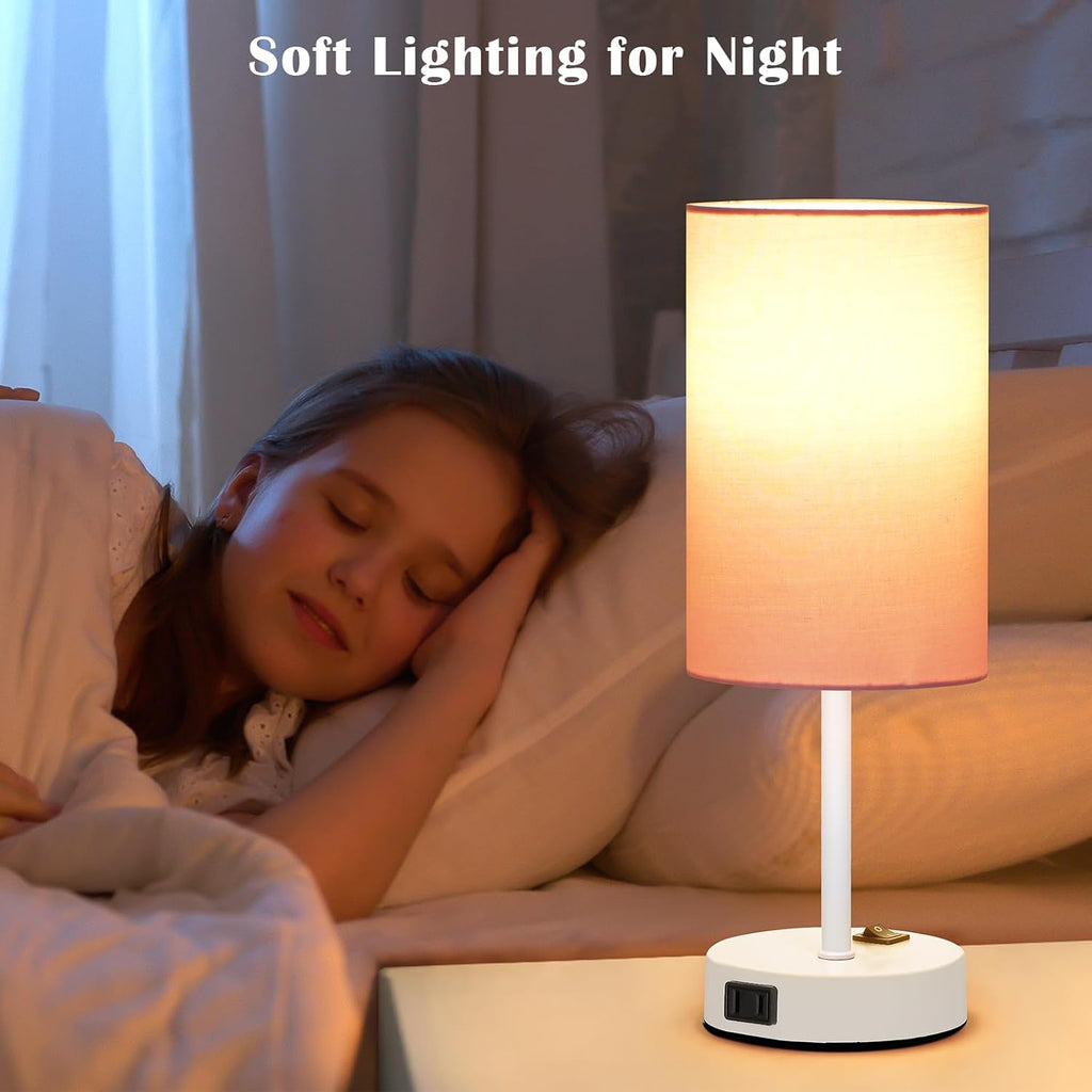 ZJOJO Table Lamp for Bedroom Set of 2, Bedside Small Lamps with 3 Way Dimmable Rocker Switch and AC Outlet, Nightstand Desk Lamp with…