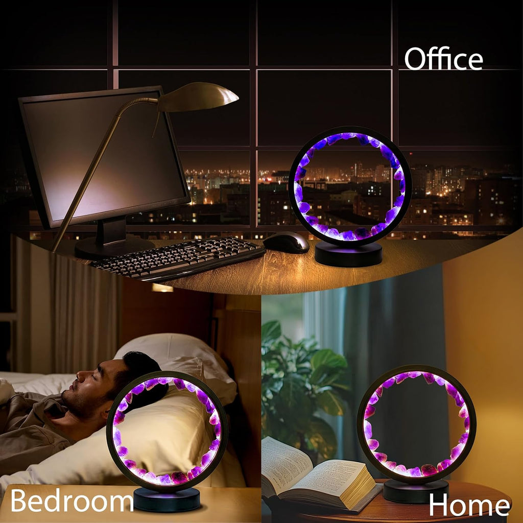 Runyangshi Amethyst Night Lamp 8.6" Natural Healing Crystal Bedside Lamp USB Port 3 Colours Dimming Mode Bedroom Lamp Suitable Night…