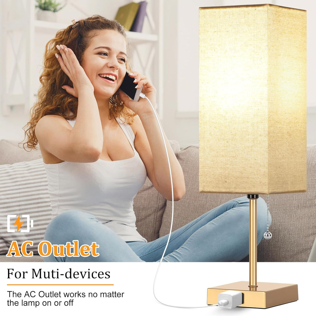Table Lamp for Bedroom set of 2,3-Color Bedside Lamps with Pull Chain Table Lamps for Nightstand with AC Outlets,18'' Night Light Lamps…