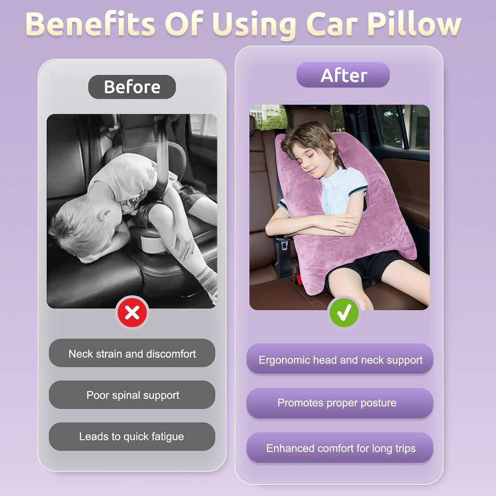 Car Pillow for Kids Travel Pillow with Adjustable Strap, Kids Floor Pillows Cushions for Adults and Children to Support Head and Body…