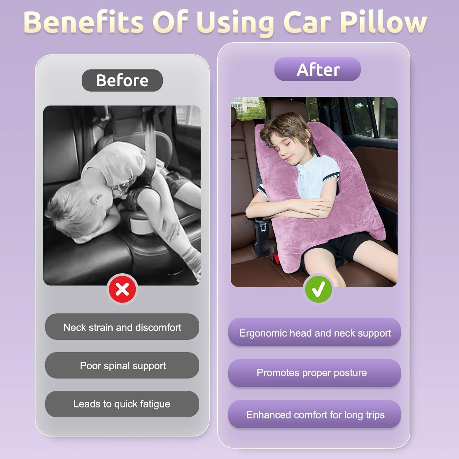 Car Pillow for Kids Travel Pillow with Adjustable Strap, Kids Floor Pillows Cushions for Adults and Children to Support Head and Body…