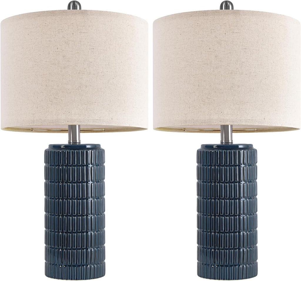 PoKat 23" Blue Table Lamps, Farmhouse Bedside Lamps for Bedroom Set of 2, Ceramic End Table Lamps for Living Room, Traditional Nightstand…