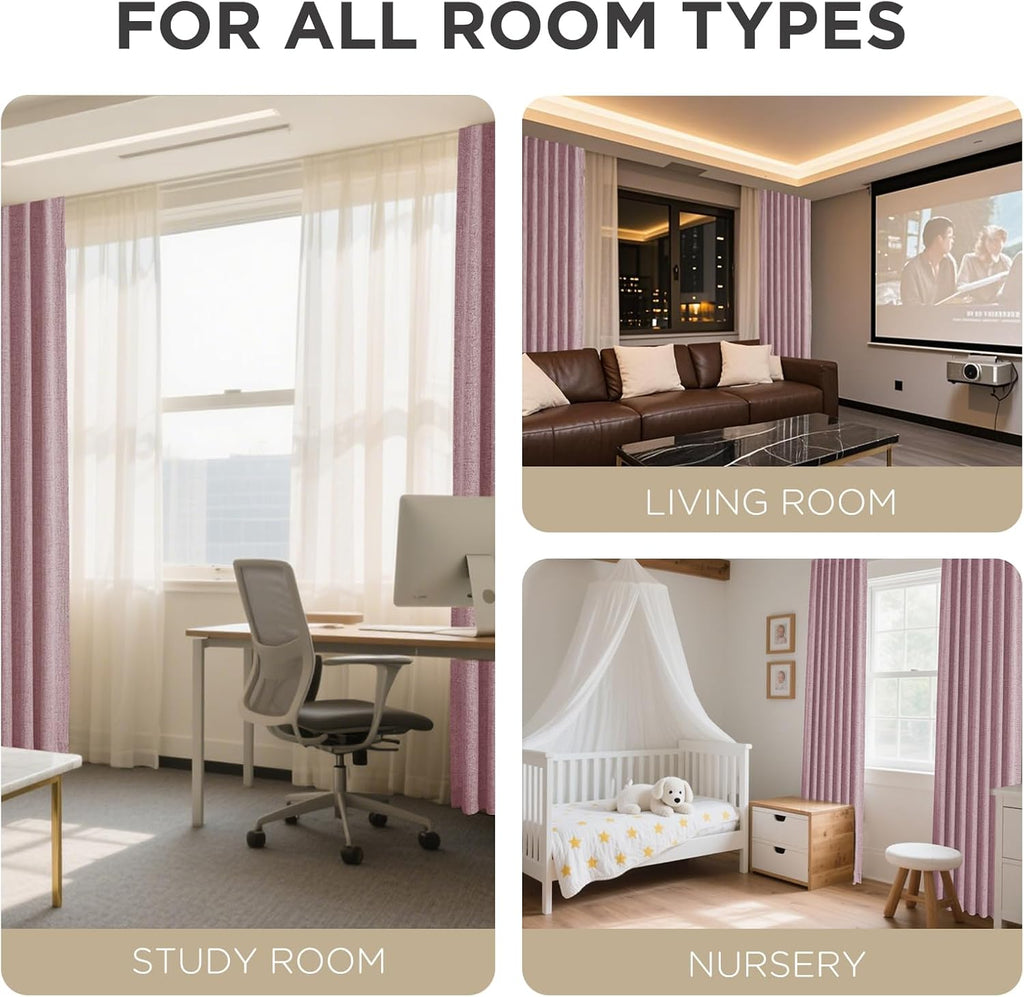 Joydeco Linen Blackout Curtains for Bedroom - 100% Light Blocking 1 Panels, Pink Drapes 100" W x 96" L, Thermal Insulated Room Darkening Cu…