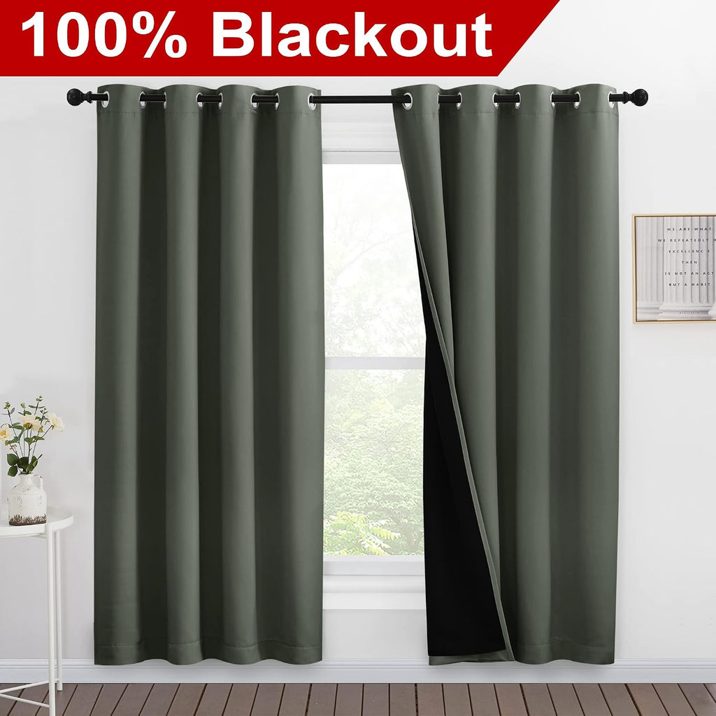 Nicetown 100% Blackout Window Curtain Panels, Full Light Blocking Drapes with Black Liner for Nursery, 78-inch Drop Thermal Insulated Drape…
