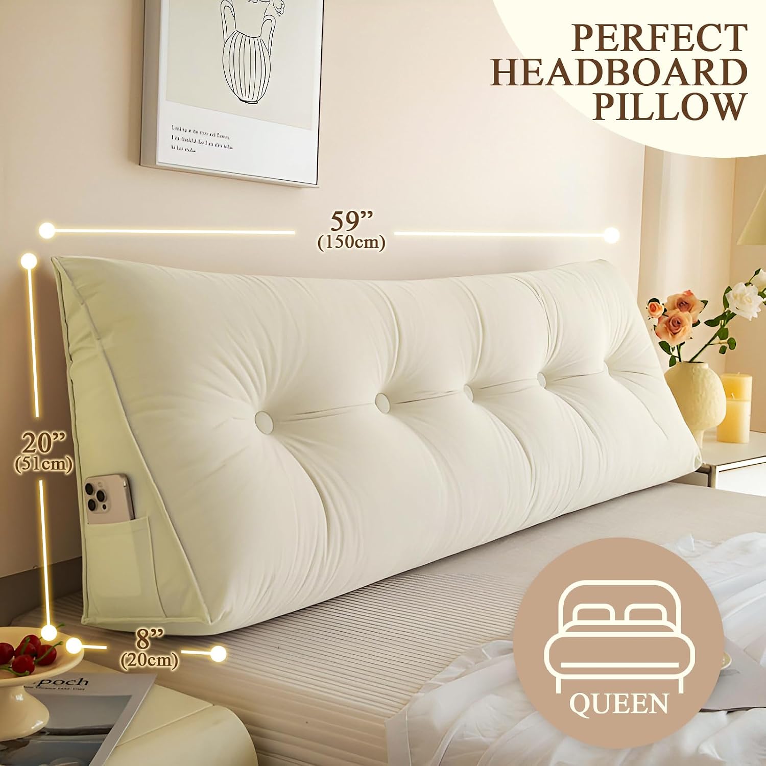 DANGHOOGY Headboard Pillow Queen, Large Triangular Wedge Headboard Pillow for Reading and Resting, Backrest Positioning Support Pillow…